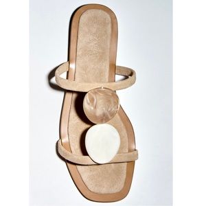 Zara Stone Bead Flat Leather Sandals